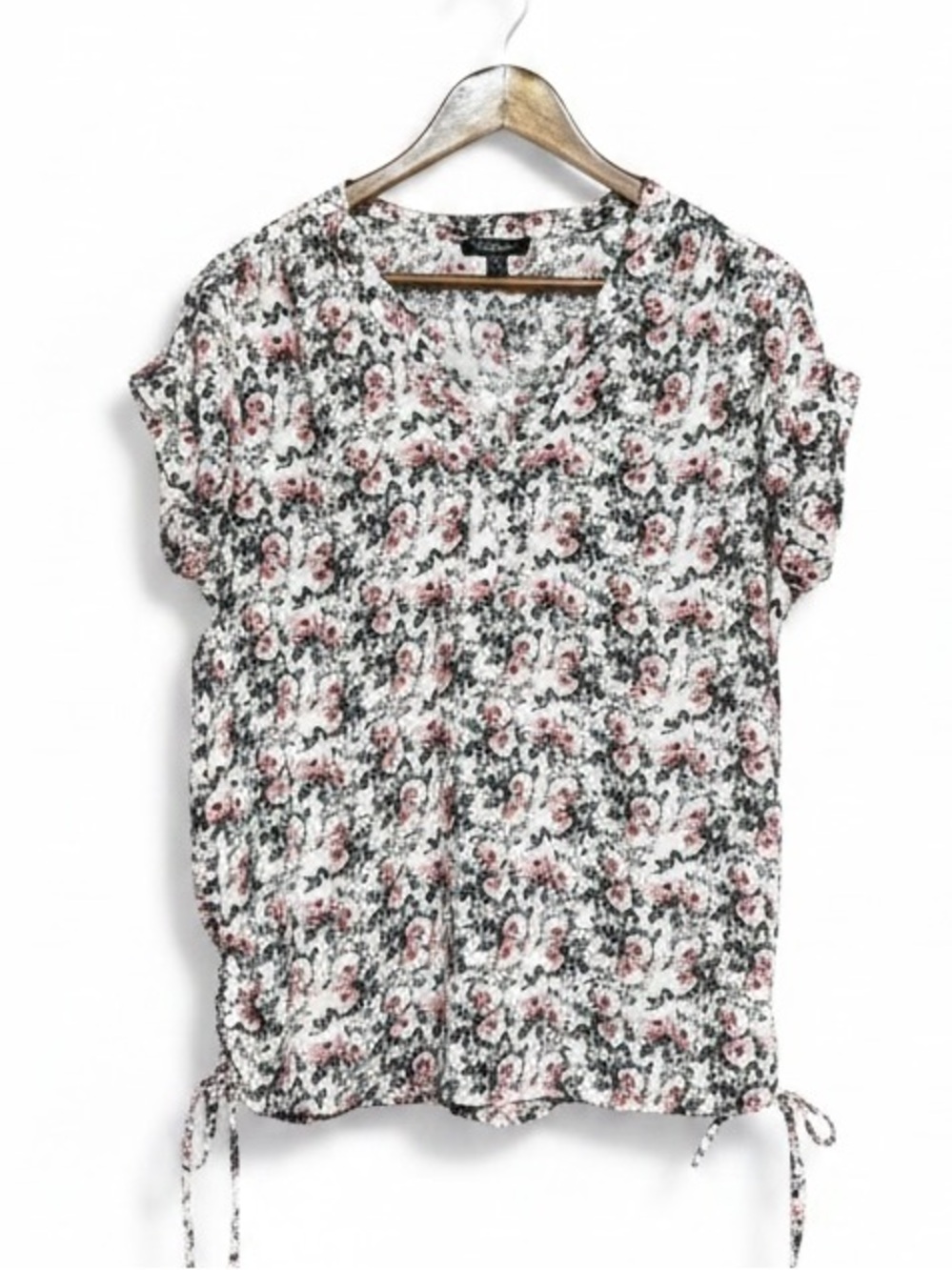Ilanco Floral Cinch-Side  Muted Pink Rose Print Blouse Size L